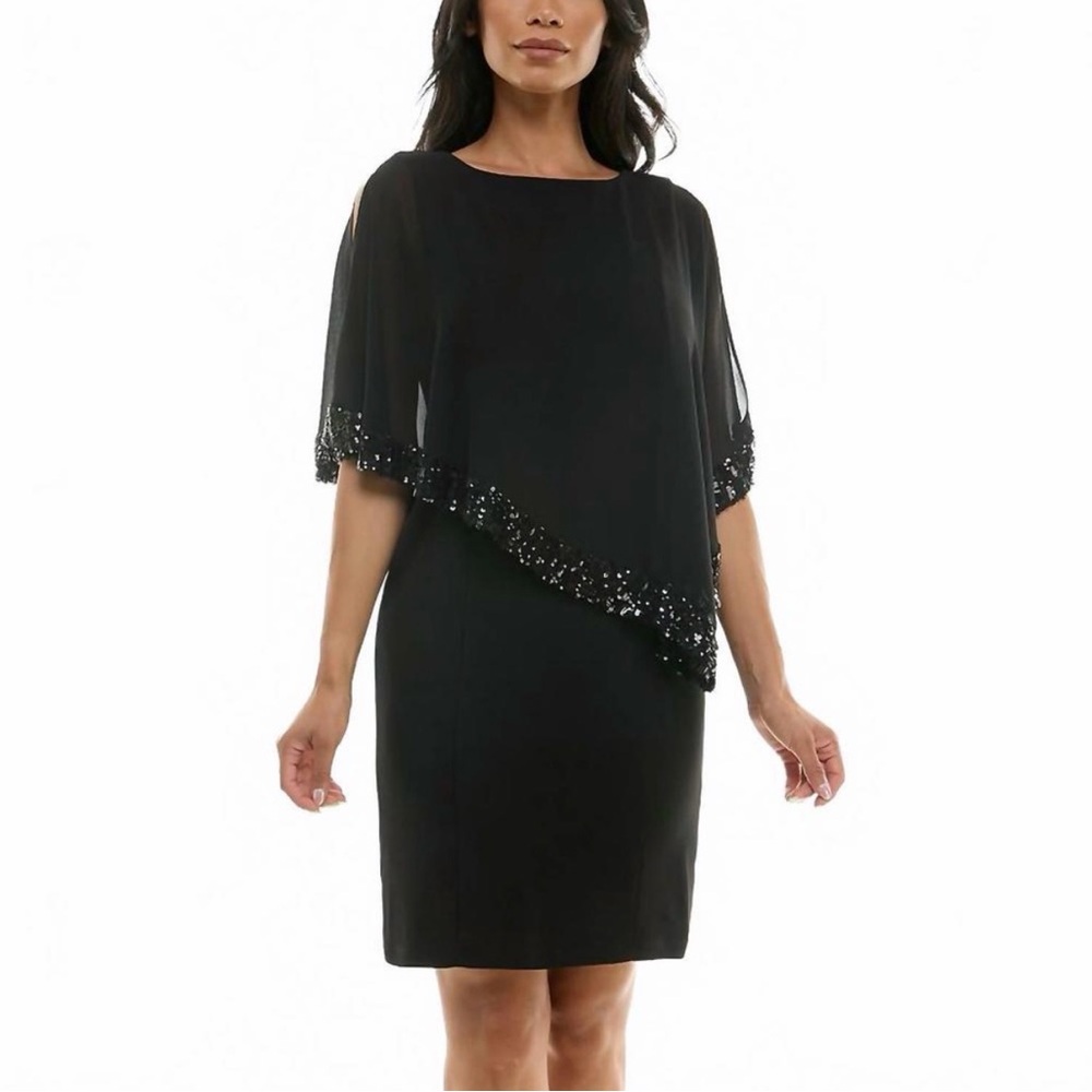 Joseph Ribkoff Black Sequined Dress Party Event Cocktail Cape Size 6